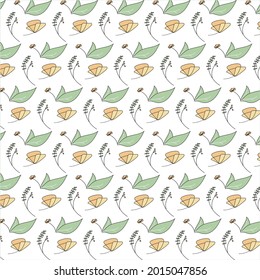 Green Orange Nature Leaves and Flower Pattern