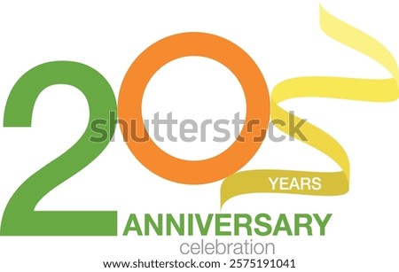 green and orange number 20 with yellow confetti and word anniversary celebration are at the bottom.