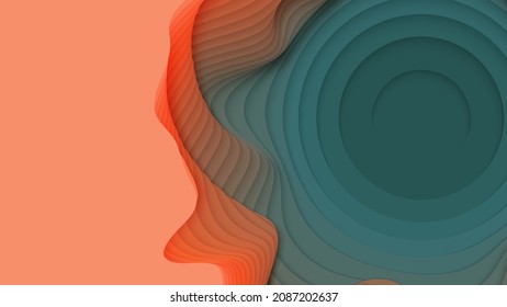 Green to orange paper layers. 3D abstract gradient papercut. Colorful origami shape concept