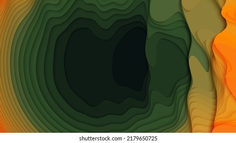 capas de papel de color verde a naranja. Papel de gradiente abstracto 3D. Concepto de forma de origami colorido