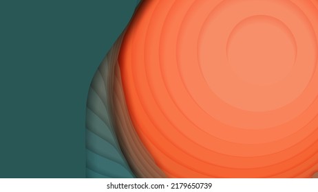 Green to orange paper layers. 3D abstract gradient papercut. Colorful origami shape concept