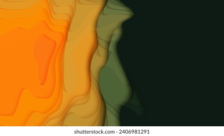 Green to orange paper layers. 3D abstract gradient papercut. Colorful origami shape concept