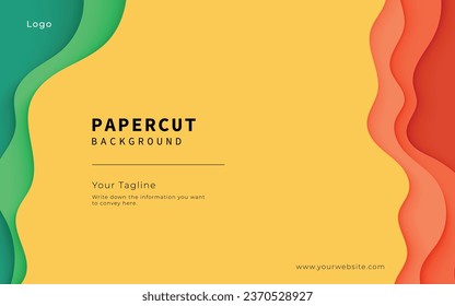 Green and orange papercut background multi layers decorative