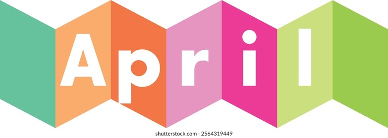 green orange pink and green colors square shape with word april white color, isolated on white background.