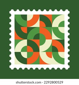 Green and Orange Postage Stamp Geometric Background Template Vector