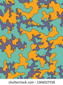 Green orange and purple camouflage pattern.Abstract seamless background.Vector illustration.