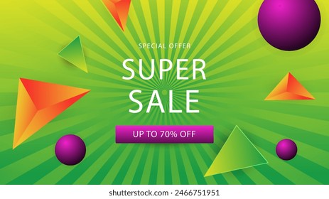 Green orange and purple violet mega sale background vector illustration. Vector super sale template design. Big sales special offer. End of season party background