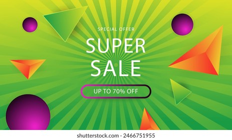 Green orange and purple violet vector gradient mega super sale background. Vector super sale template design. Big sales special offer. End of season party background