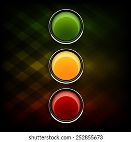 Botones verdes, naranjas y rojos como símbolo de semáforo.