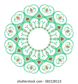 green and orange round symmetry pattern, mandala, rosette