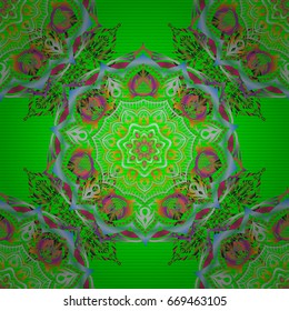Green and orange seamless background flower ornament pattern. Abstract arabesque background for greeting card, presentation or wedding invitations. Traditional vector gothic damask background.