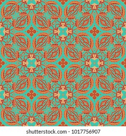 Green - orange seamless ornamental vector pattern