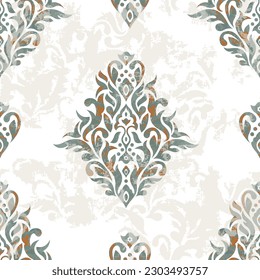 green and orange seamless vector damask pattern on white background. vintage floral decorative damask. beautiful Victorian texture for wallpapers, textile, wrapping, fabric print. classical luxury bar