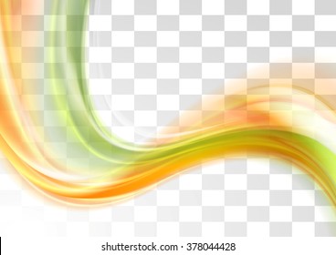 El diseño de las olas transparentes es verde y naranja, borroso y transparente. Fondo del vector