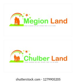 Green orange swash people star a land of grass logo design vector concepts template suitable for kindergarten cheerful shop family clothing playground