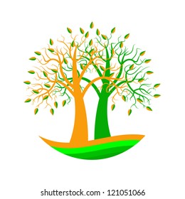 Green and orange trees. With leaves and branches. As for the Conservation of Nature.