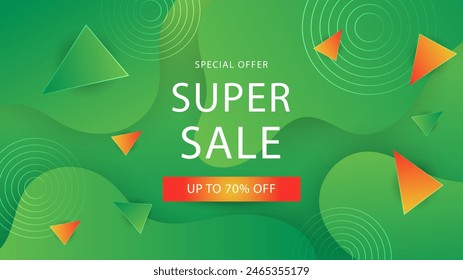 Green and orange vector gradient sale background design. Vector super sale template design. Big sales special offer. End of season party background