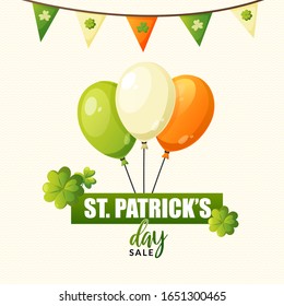 Green orange and white air balloons and text. Saint Patrick's Day vector holiday background design.