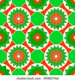 Green, orange and white vector seamless abstract floral vintage texture. Vector illustration