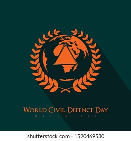 Green orange World Civil Defence Day with a symbol of rice surrounding the earth and a triangular symbol