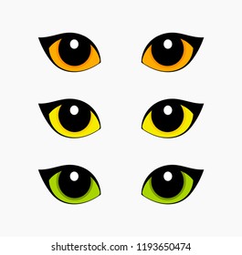 Green, orange and yellow cat eyes set isolated on white background. Vector illustration