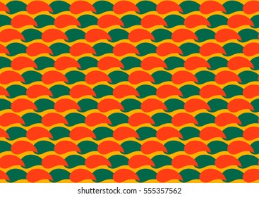 Green Orange Yellow Wavy Vintage Japan-style pattern