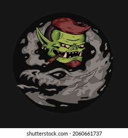 green orc with a cigar and a fashionable hairstyle. Vector character