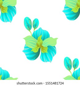 Green Orchid. Vector illustration. Seamless background pattern. Floral botanical flower. Wild leaf wildflower isolated. Exotic tropical hawaiian jungle. Fabric wallpaper print texture.