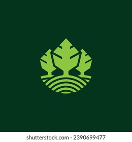 Green organic abstract triple Tree logo icon symbol. Vector illustration