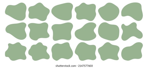 Green organic blob shape irregular form abstract vector illustration. Simple amoeba shape, asymmetric spot, irregular form. Eco color amorphous element set. Clipart of bubble blotch, deform drip