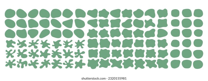 Green organic blob shape irregular form abstract vector illustration. Simple amoeba shape, asymmetric spot, irregular form. Eco color amorphous element set. Clipart of bubble blotch, deform drip