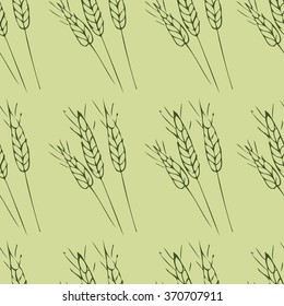 Green Organic cereal seamless pattern, Contour drawing vector illustration, Perfect for wallpapers, wrapping papers, bakery menu, web page background, textile, agriculture business. Eco healthy idea