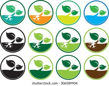 Green Organic And Ecology Leaf Circle Icons