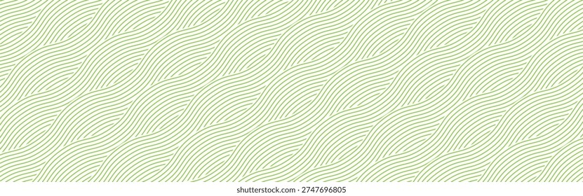Green organic field pattern with flowing abstract lines. Farm landscape background featuring wavy grass strokes. Geometric nature art. Simple agricultural hill. Vector illustration