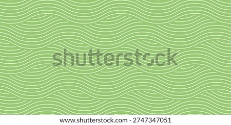 Green organic field pattern with flowing abstract lines. Farm landscape background featuring wavy grass strokes. Geometric nature art. Simple agricultural hill. Vector illustration