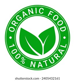 Green Organic Food 100% Natural isolated stamp sticker with Leaves icon vector illustration