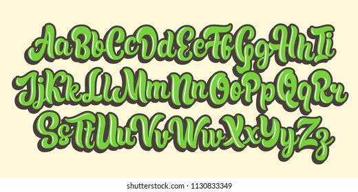 Green organic hand drawn lettering alphabet. Vector font.