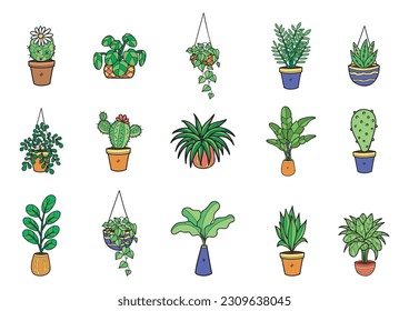 colección de elementos de plantas de hogar orgánicas verdes