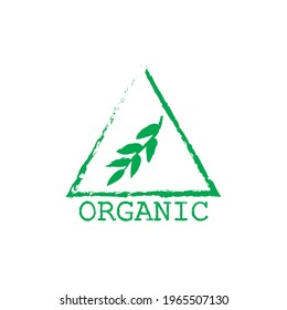 Green organic label isolated on white background. Emblem with leaves for print. Eco marking.