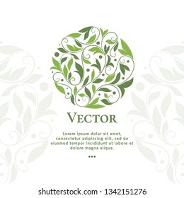 Green organic leaf emblem. Elegant, classic vector. Can be used for jewelry, beauty and fashion industry. Great for logo, monogram, invitation, flyer, menu, brochure, background, or any desired idea.