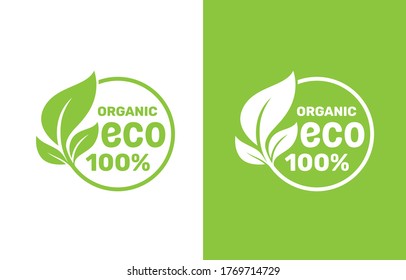 Green organic leaf of a tree, icon on a white background. Vector illustration