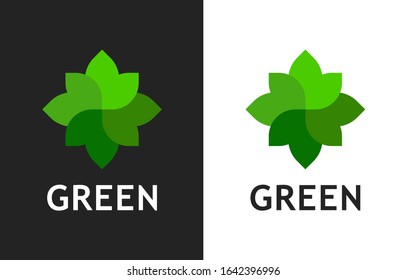Green Organic logo design - Vector logo Illustration. Flat, simple style emblem of nature on white and black background.