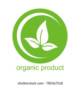 Green organic product business label design. Vector Leaves in circle.