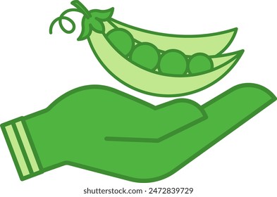 Green Organic Products Icon. Vector Icon of Peas in Hand. Natural and Eco-Friendly Food. Organic Farming Concept