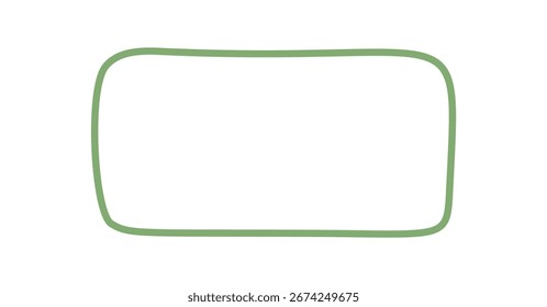 Green organic rectangle frame with hand drawn outline and soft border. This label template serves as a background or text box, ideal for card, invitation, or mockup design needs.