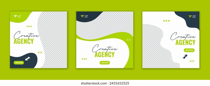 Green organic shape business social media post design set. Corporate Square online advertising agency template