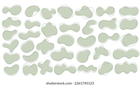 Green organic shapes set. Abstract irregular blots in minimal trendy design with outline circles. Vector forms for poster story frames.