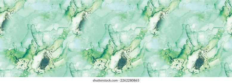 Green Oriental Background. Blue Marble Watercolor. Marble Foil Water Color. Golden Vector Ink Canvas. Metal Alcohol Ink Watercolor. Vector Seamless Pattern. Gold Art Paint. Luxury Seamless Painting.