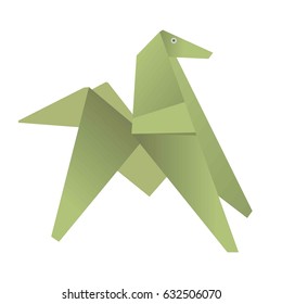 Green origami of dog or horse isolated on white