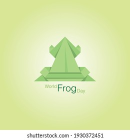 Green origami frog top view it's represent World frog day.